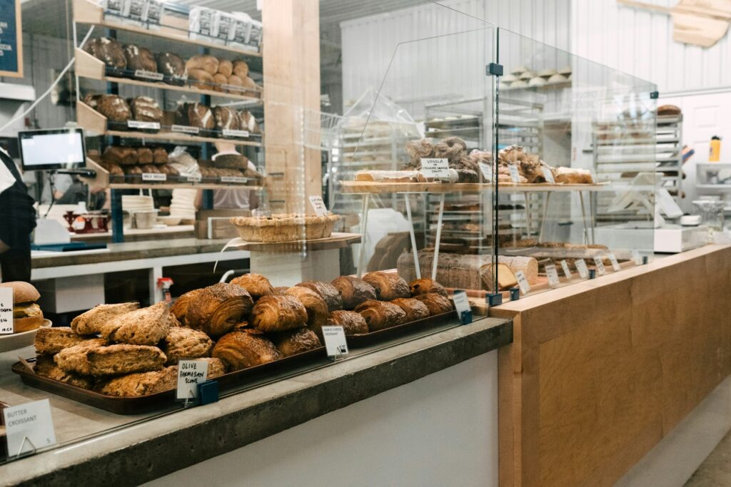 Home Bakery counter filled with fresh pastries and baked goods